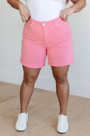 Judy Blue Pink Jenna High Rise Control Top Cuffed Shorts