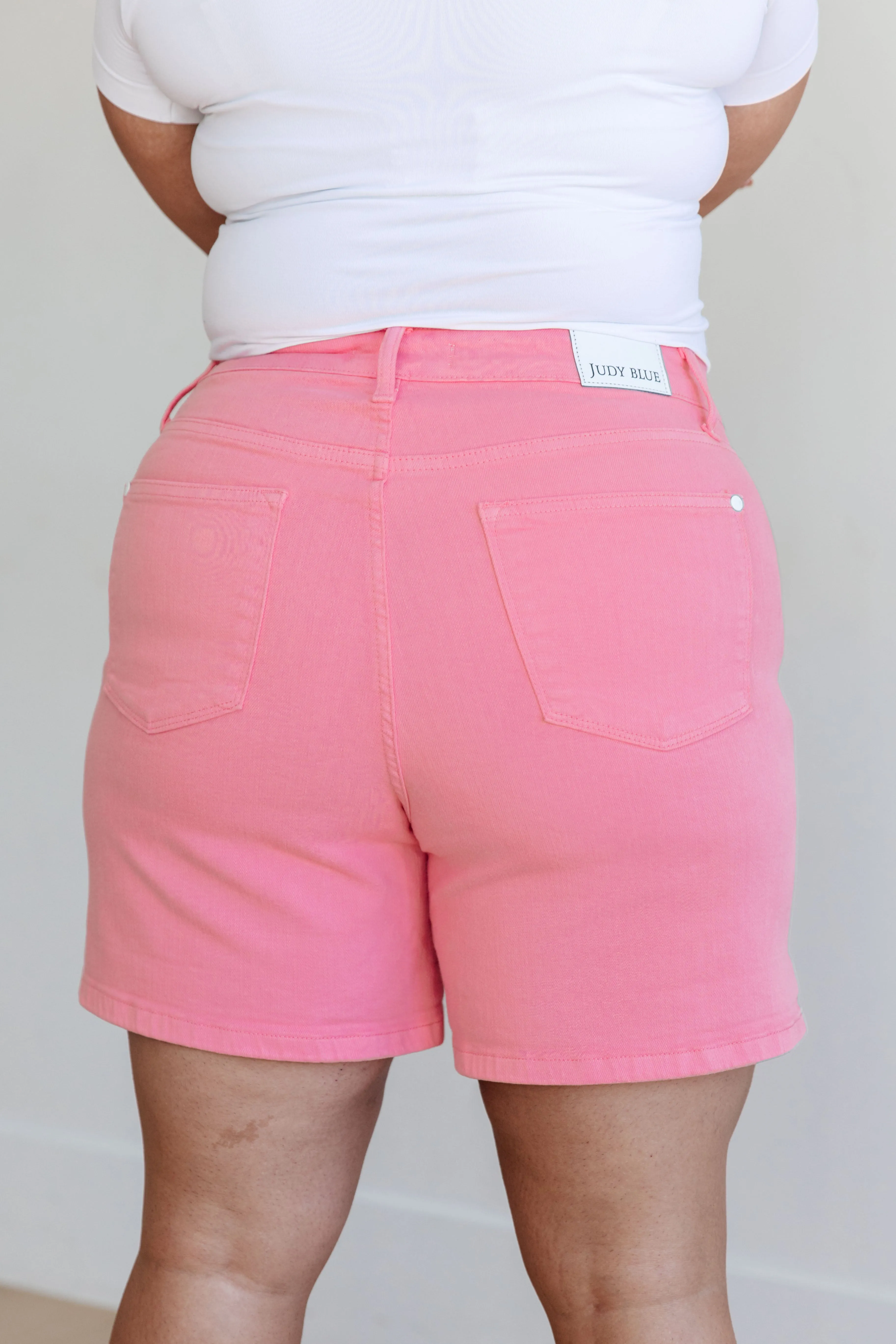 Judy Blue Pink Jenna High Rise Control Top Cuffed Shorts