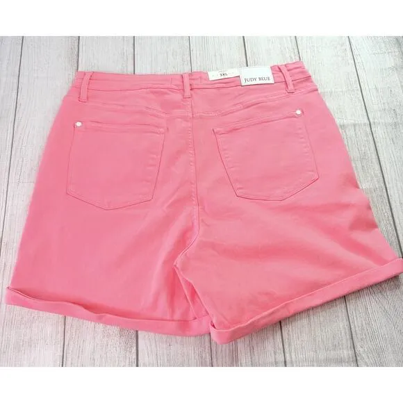 Judy Blue Tummy Control High Rise Cuffed Shorts Pink Stretch Size 3XL JB150285 C