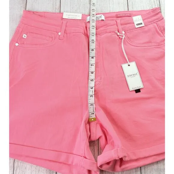 Judy Blue Tummy Control High Rise Cuffed Shorts Pink Stretch Size 3XL JB150285 C