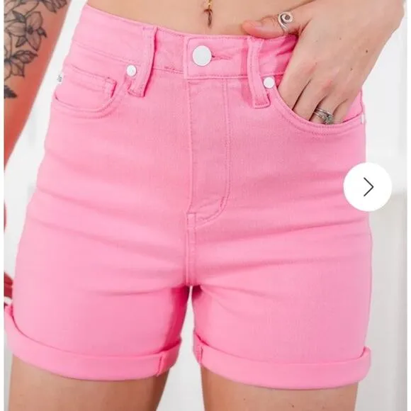 Judy Blue Tummy Control High Rise Cuffed Shorts Pink Stretch Size 3XL JB150285 C