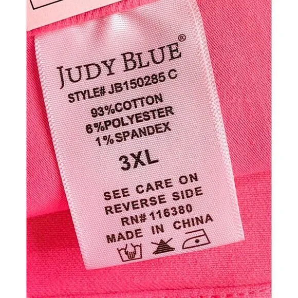 Judy Blue Tummy Control High Rise Cuffed Shorts Pink Stretch Size 3XL JB150285 C