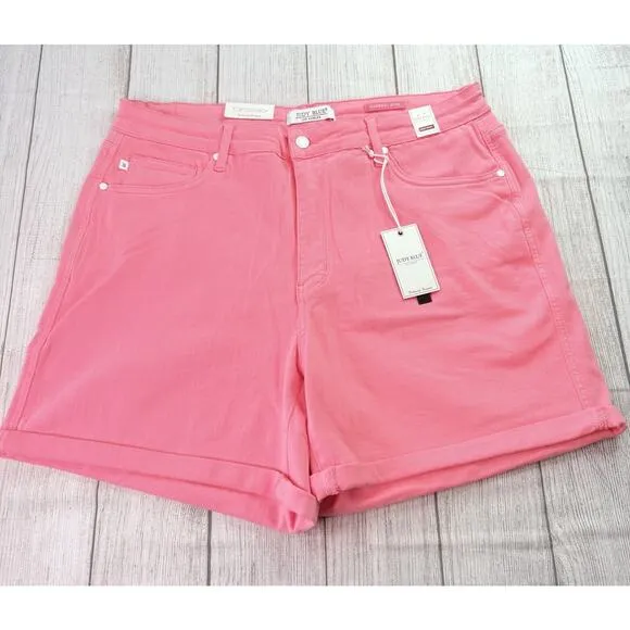 Judy Blue Tummy Control High Rise Cuffed Shorts Pink Stretch Size 3XL JB150285 C