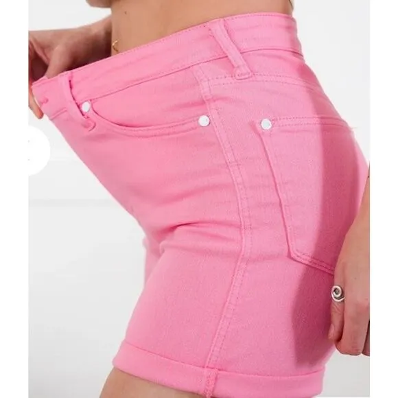Judy Blue Tummy Control High Rise Cuffed Shorts Pink Stretch Size 3XL JB150285 C