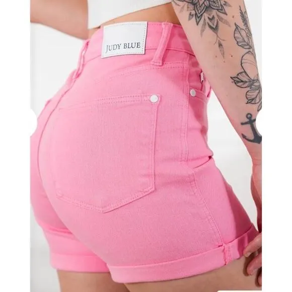Judy Blue Tummy Control High Rise Cuffed Shorts Pink Stretch Size 3XL JB150285 C