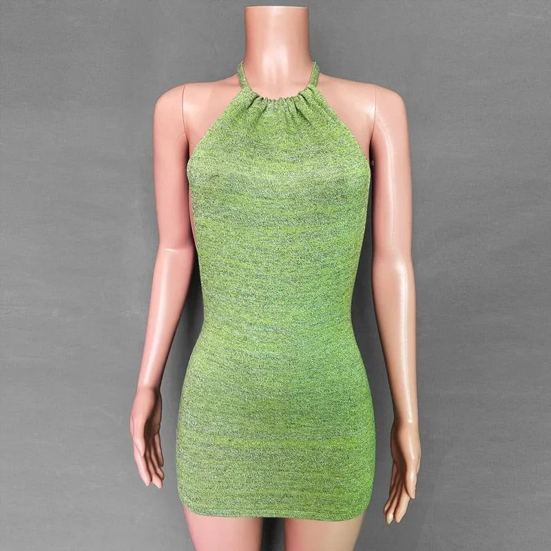 Justchicc Halter Backless Sexy Summer Holiday Dress Solid Sleeveless Bodycon Dress
