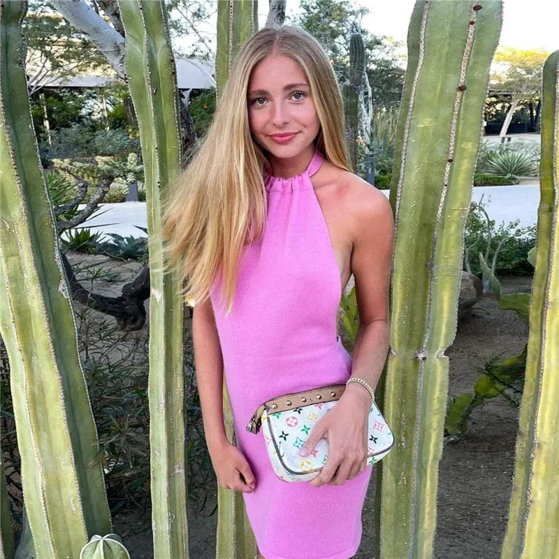 Justchicc Halter Backless Sexy Summer Holiday Dress Solid Sleeveless Bodycon Dress