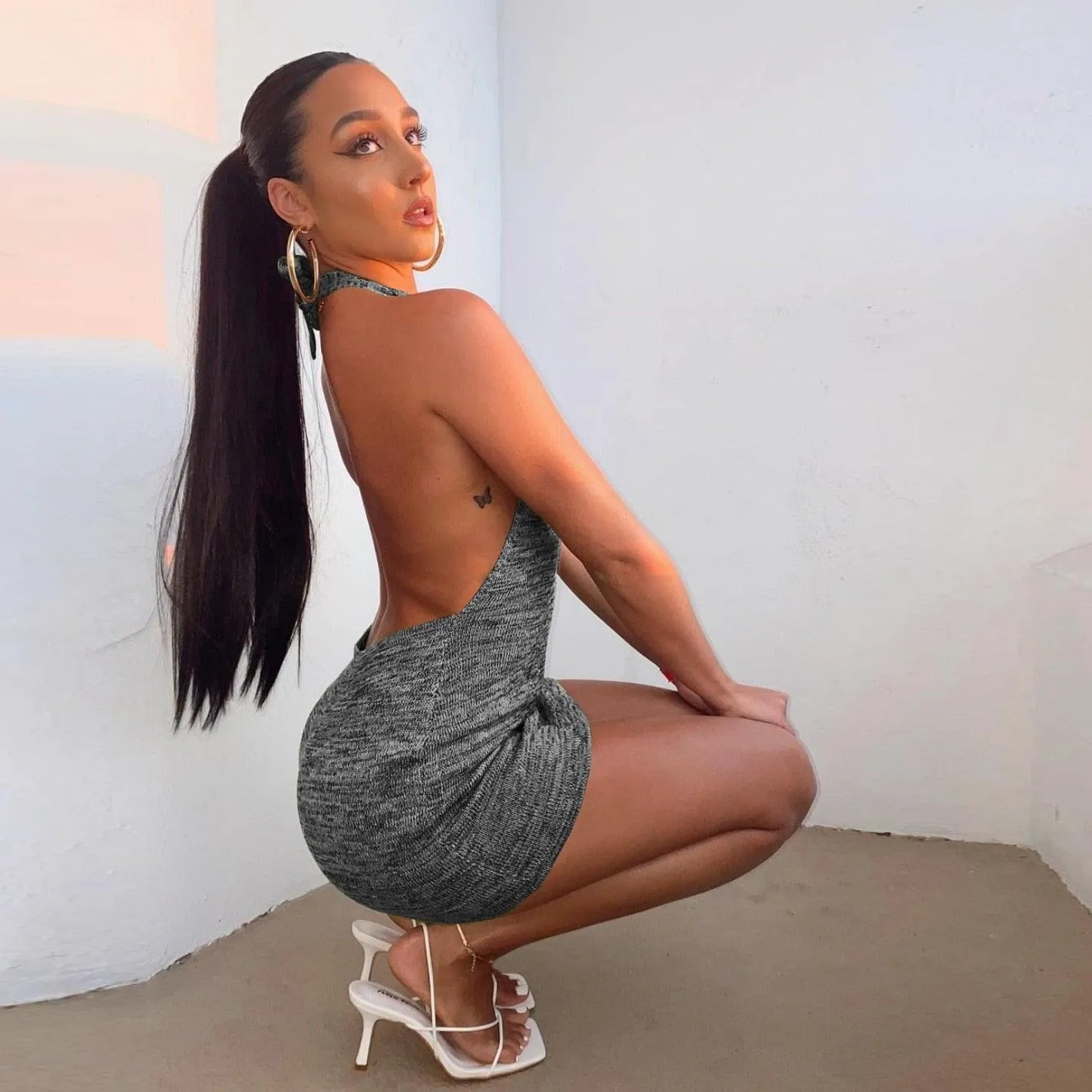 Justchicc Halter Backless Sexy Summer Holiday Dress Solid Sleeveless Bodycon Dress