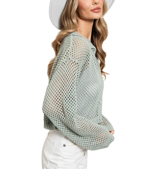 Kiki Mint Crochet Cardigan