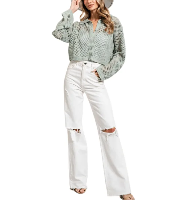 Kiki Mint Crochet Cardigan