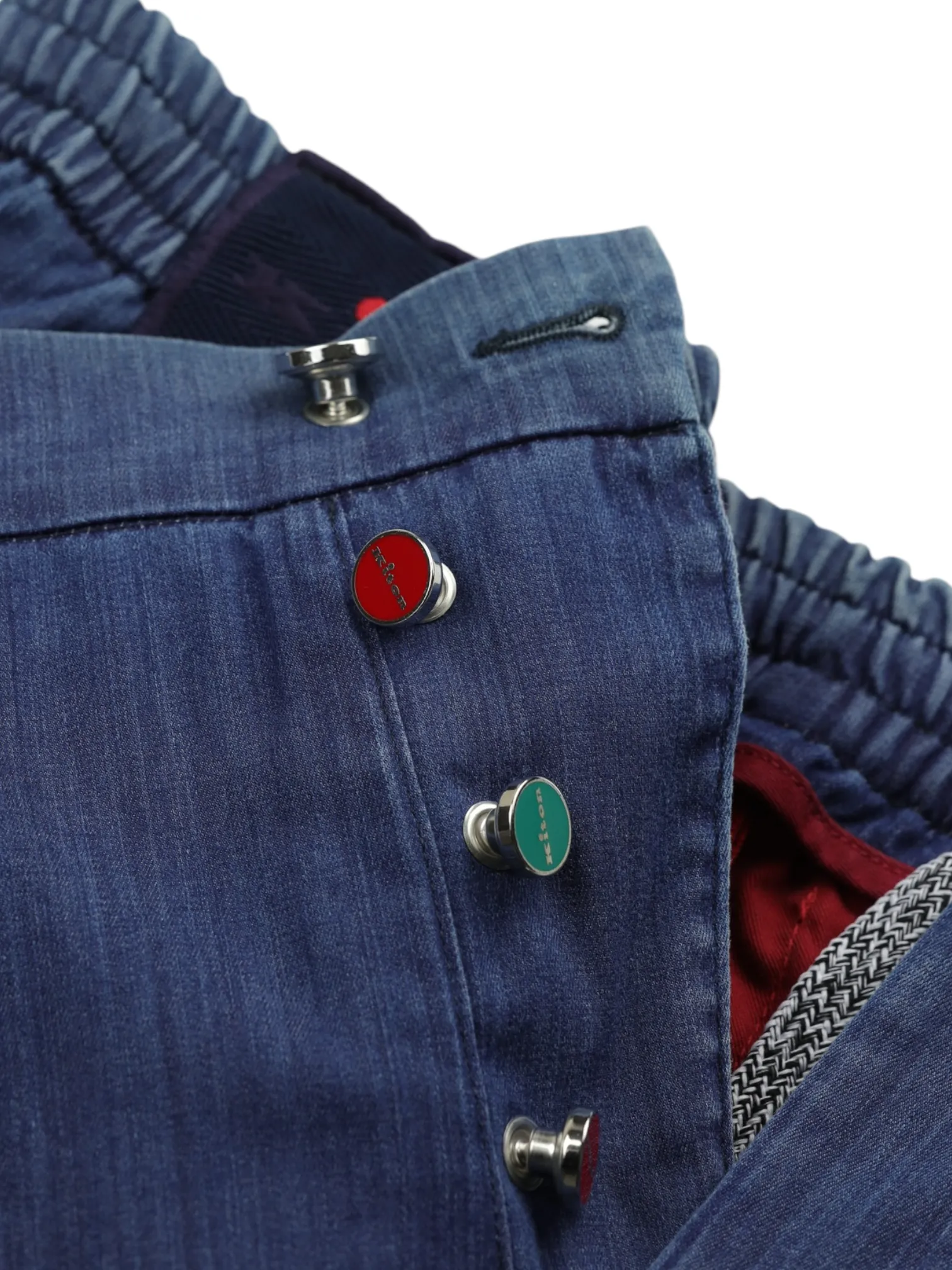 Kiton Chambray Blue Cotton-Stretch Casual Trousers