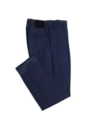 Kiton Chambray Blue Cotton-Stretch Casual Trousers