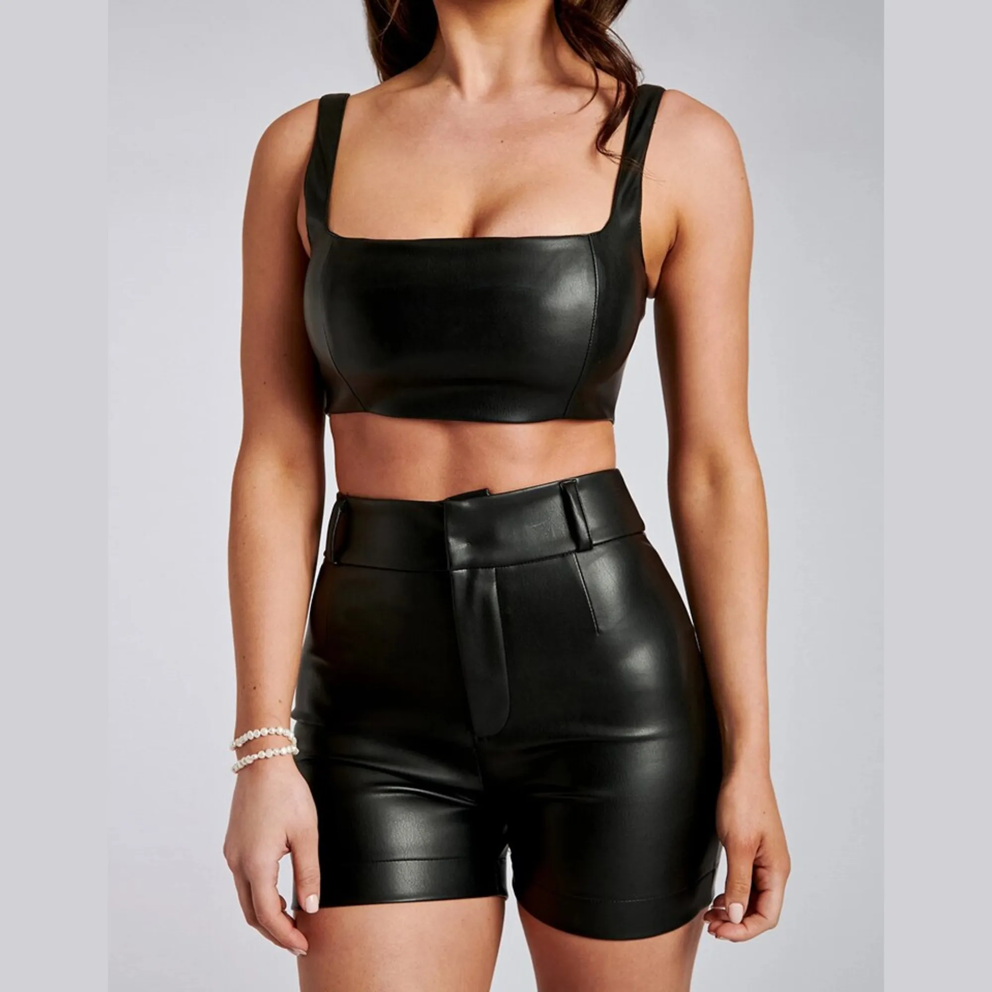 Kora - PU Leather Two-Piece Shorts Set