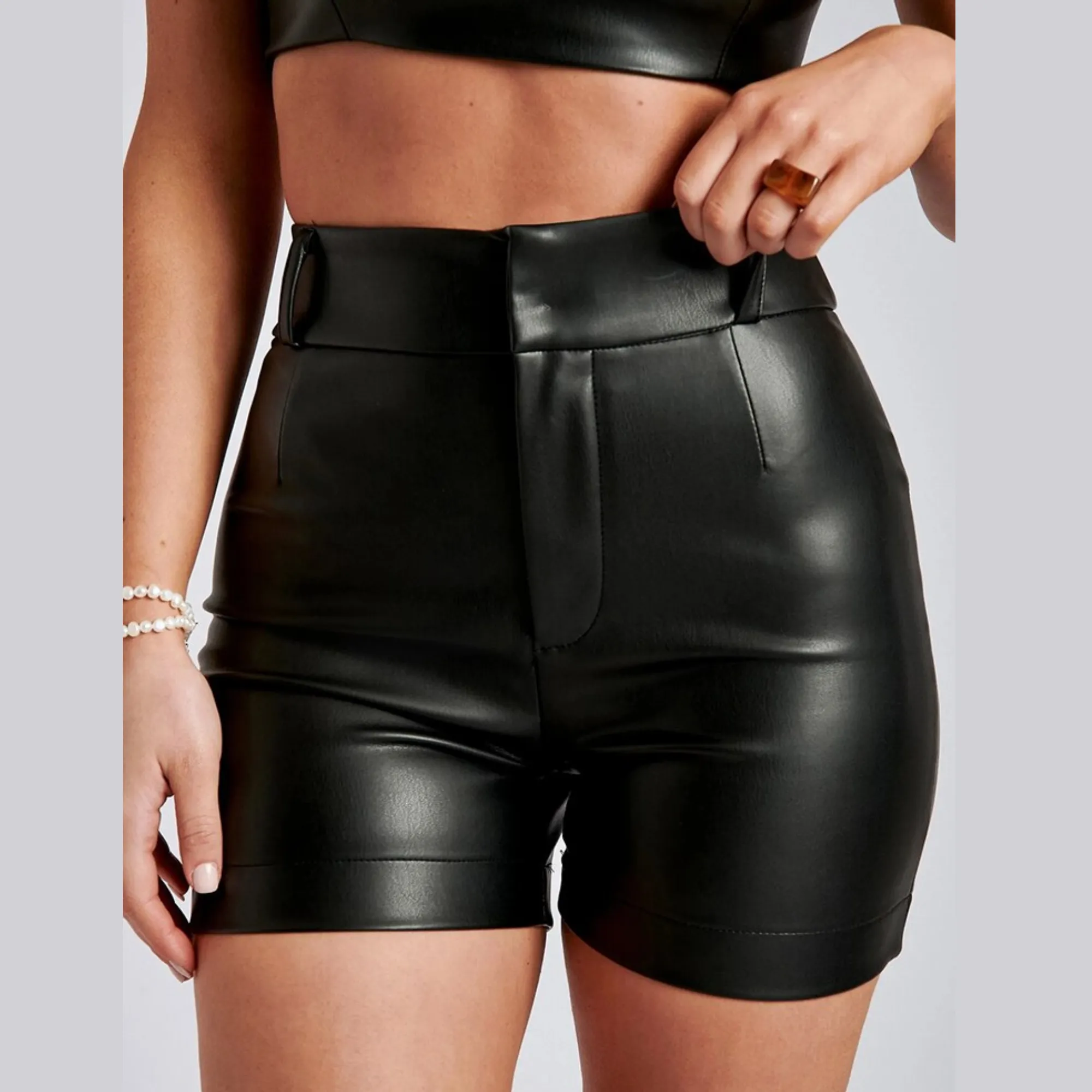 Kora - PU Leather Two-Piece Shorts Set