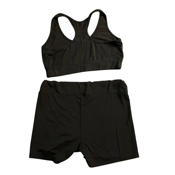 La Relaxed Womens Black Racerback Sports Bra &amp; Shorts Set Tencel/Spandex M