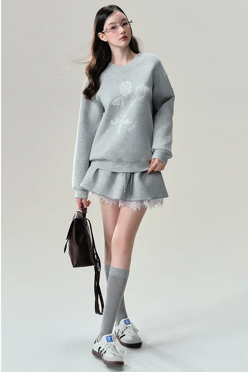 Lace Grey Sweatshirt / Skirt