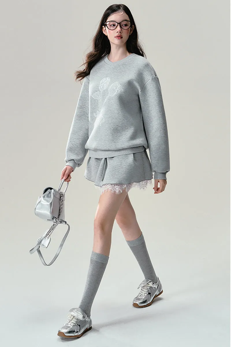 Lace Grey Sweatshirt / Skirt