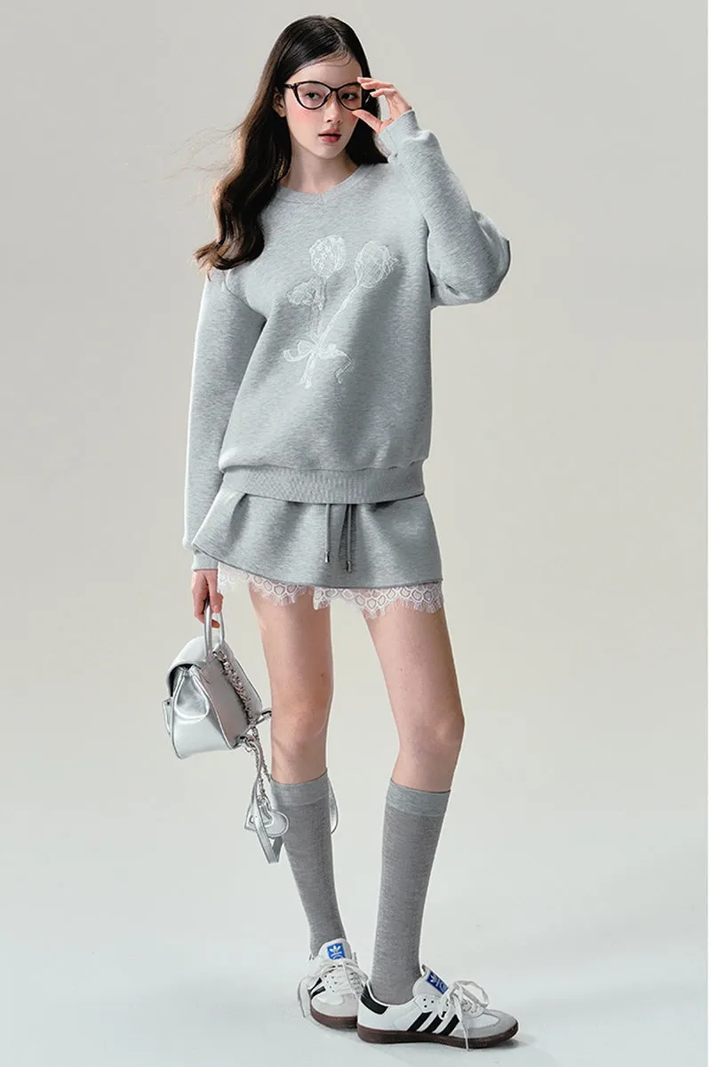 Lace Grey Sweatshirt / Skirt
