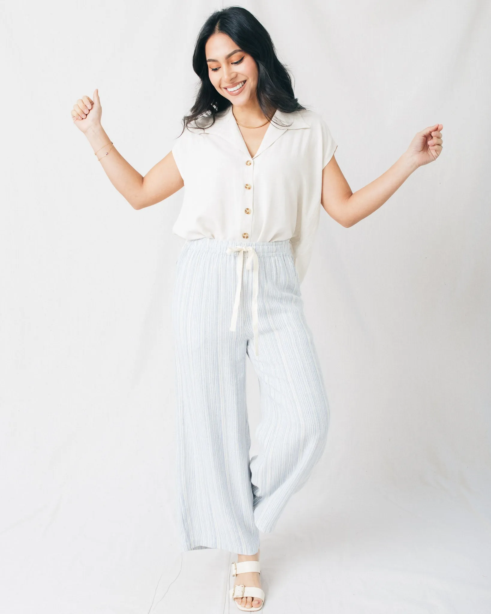 Laura Striped Linen Blend Wide Leg Pants