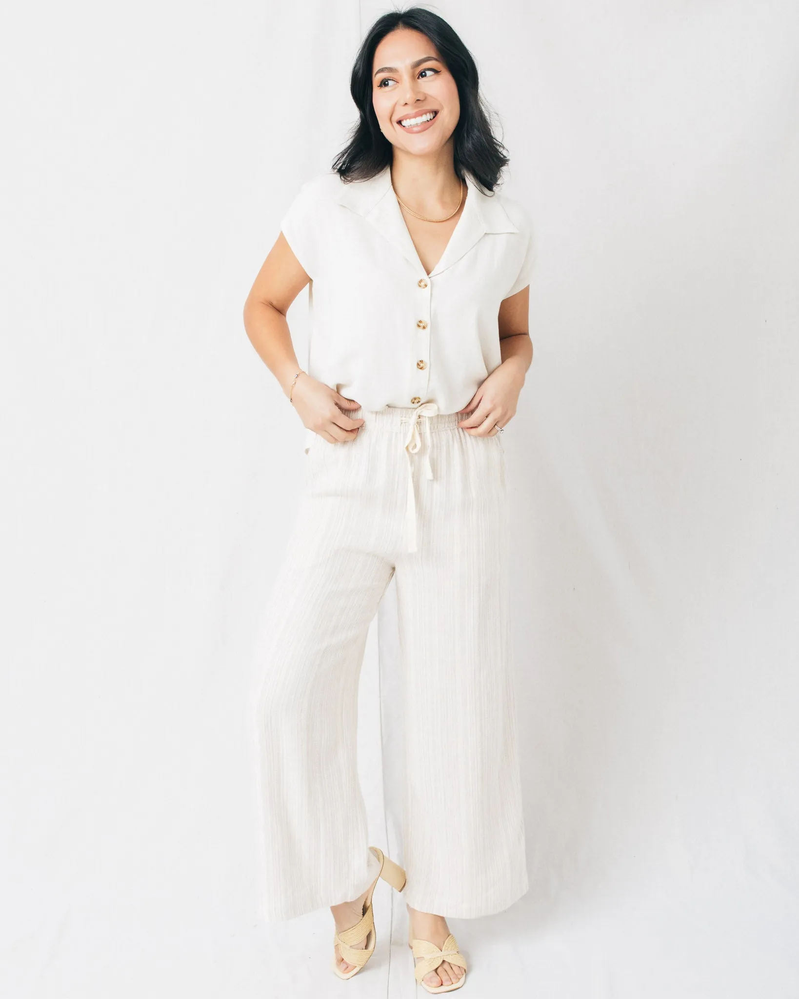 Laura Striped Linen Blend Wide Leg Pants
