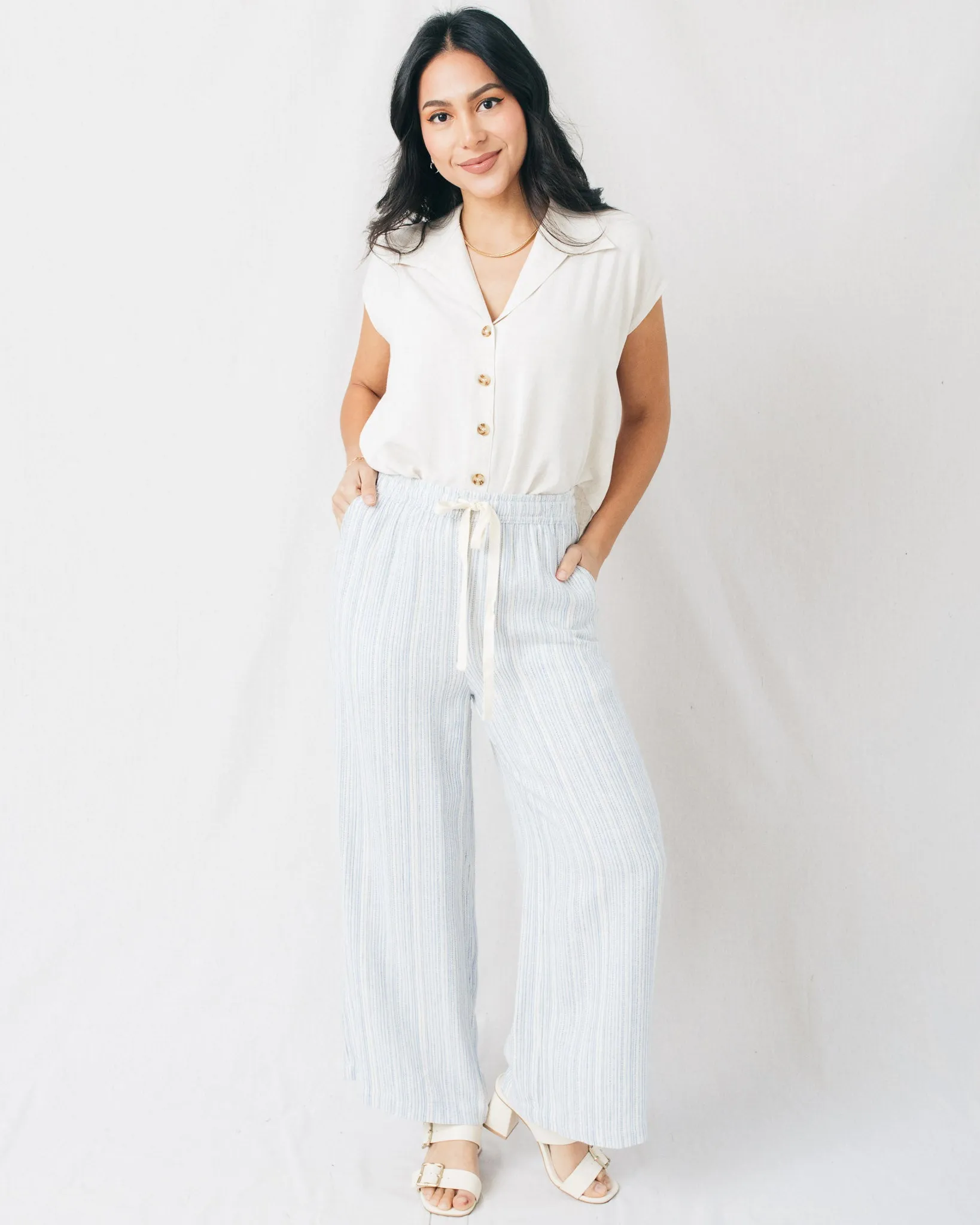 Laura Striped Linen Blend Wide Leg Pants