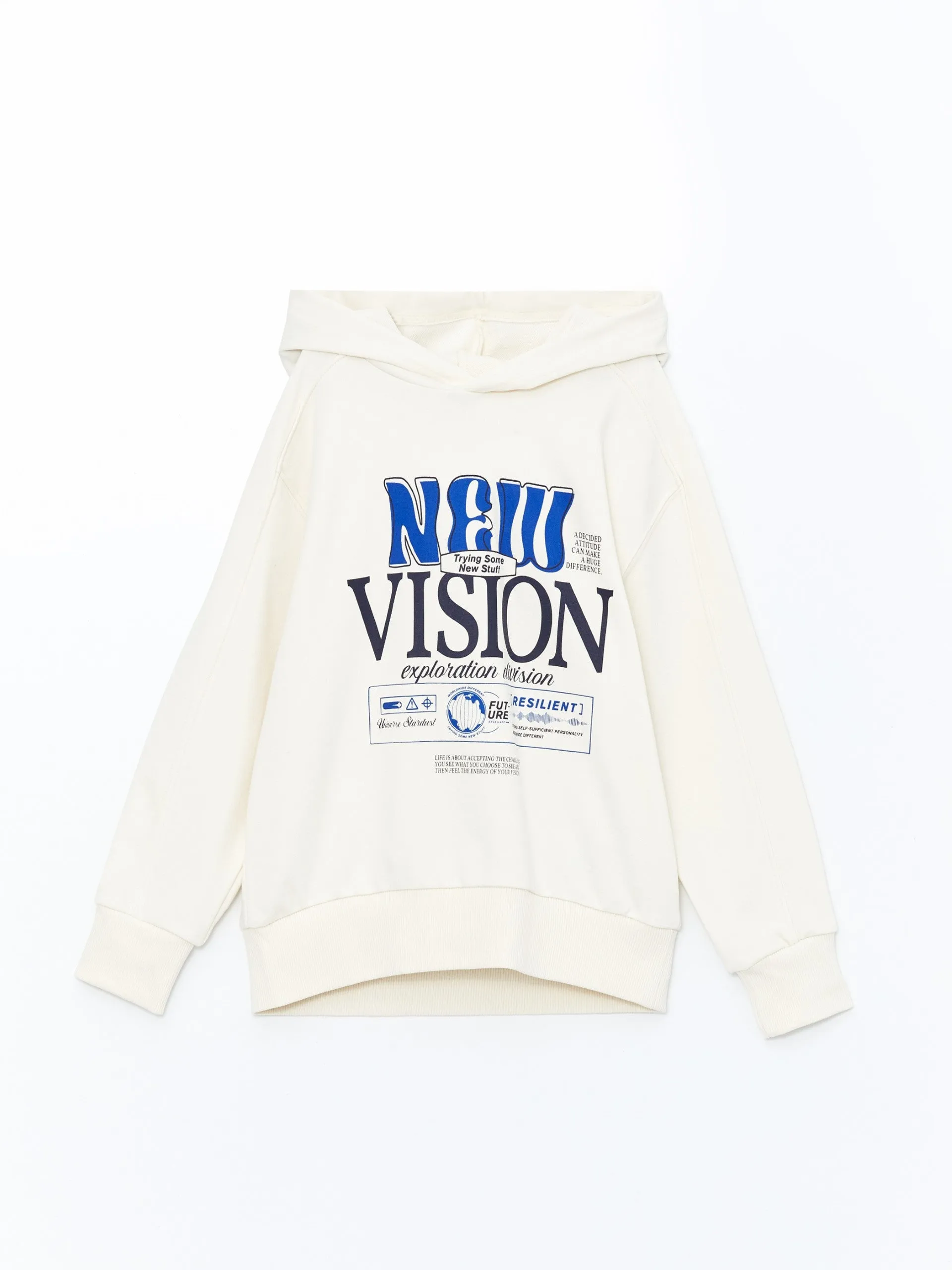 Lcw Kids Ecru Hooded Printed Long Sleeve Boy'S Sweatshirt