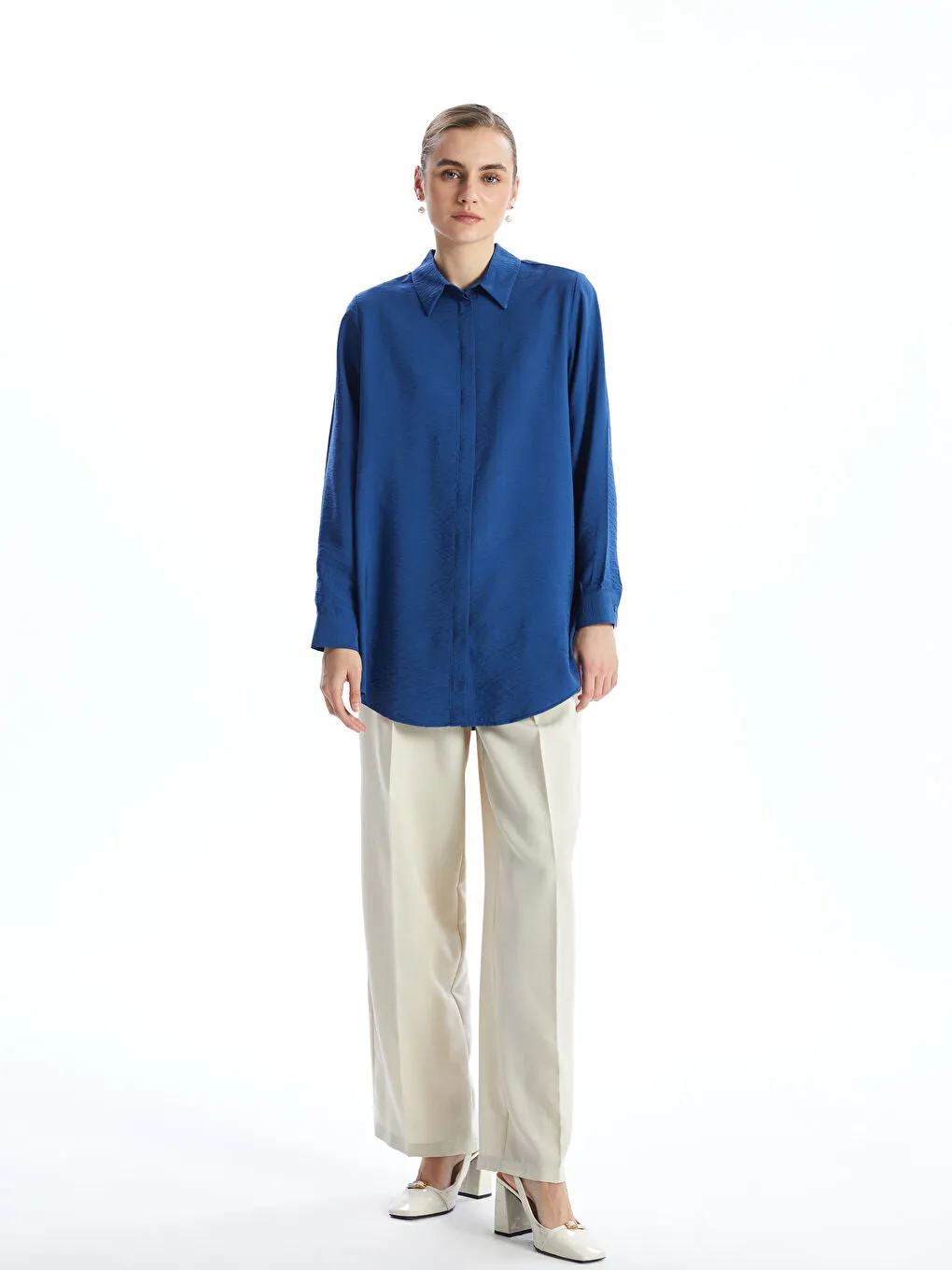 LCWAIKIKI Classic Navy Blue Loose Fit Women Shirt Tunic