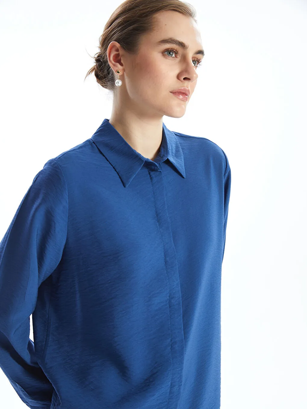 LCWAIKIKI Classic Navy Blue Loose Fit Women Shirt Tunic