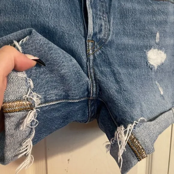 Levi's Womens Button Fly Distressed Cut Off Cuffed High Rise 501 Jean Shorts 27