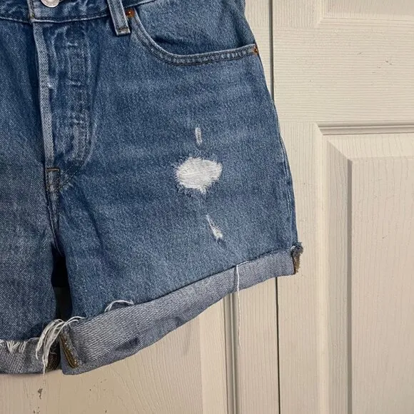 Levi's Womens Button Fly Distressed Cut Off Cuffed High Rise 501 Jean Shorts 27