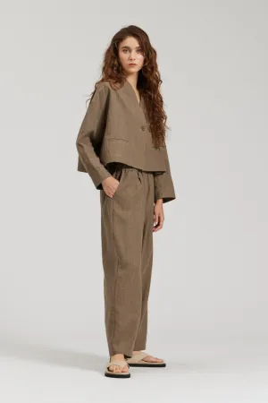 Linen Blend Barrel Pants in Light Umber