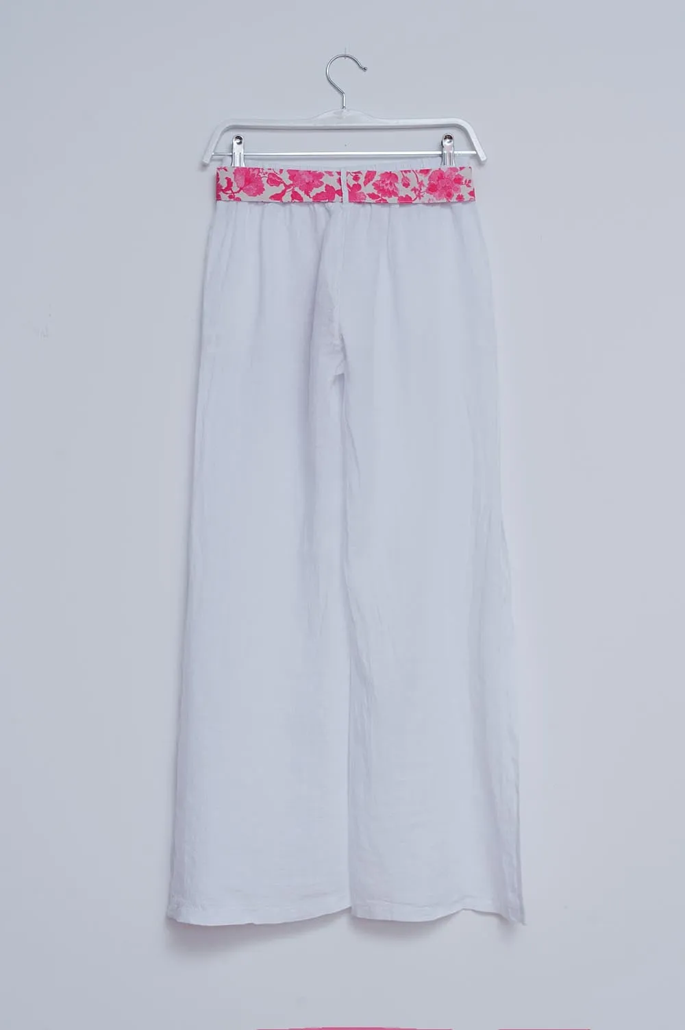 Linen Wide leg pants with side splits in white