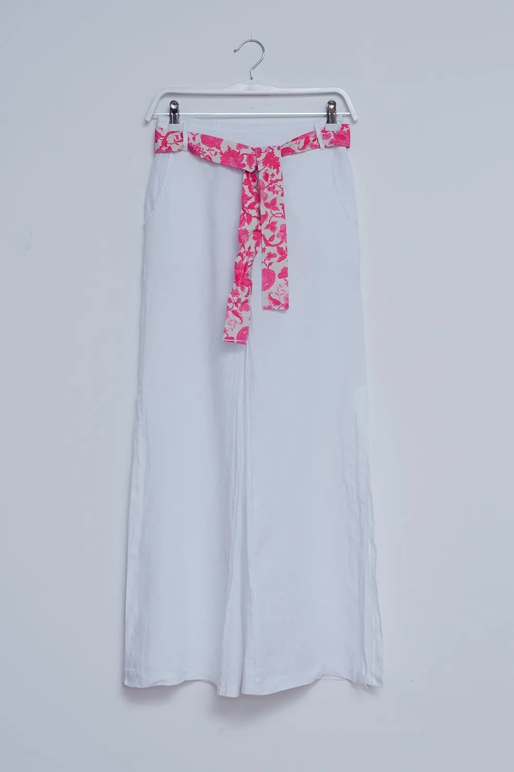 Linen Wide leg pants with side splits in white