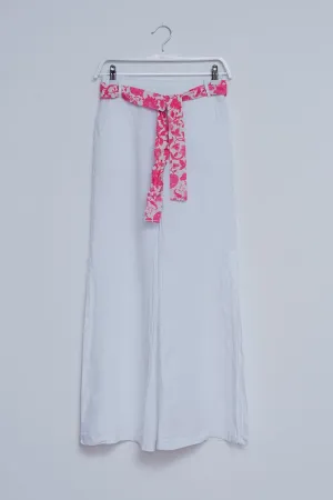 Linen Wide leg pants with side splits in white
