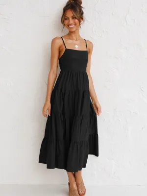 Long Lace-up Backless Dress with Spaghetti Straps