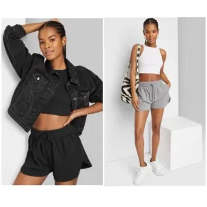 Lot Of 2 High Rise Elastic Waist Drawstring Fleece Dolphin Shorts Size M