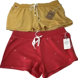 LOT OF 2 PJ SALVAGE L Red Yellow Cotton Drawstring Loungewear Shorts NWT B25