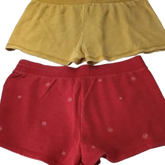 LOT OF 2 PJ SALVAGE L Red Yellow Cotton Drawstring Loungewear Shorts NWT B25