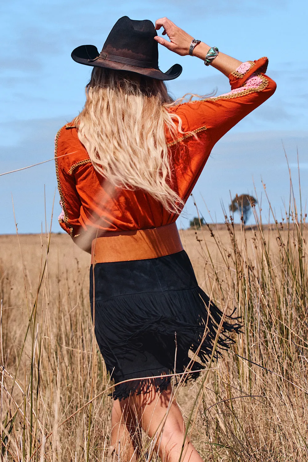Love Is The Drug Cotton Gauze And Crochet Blouse - Burnt Orange