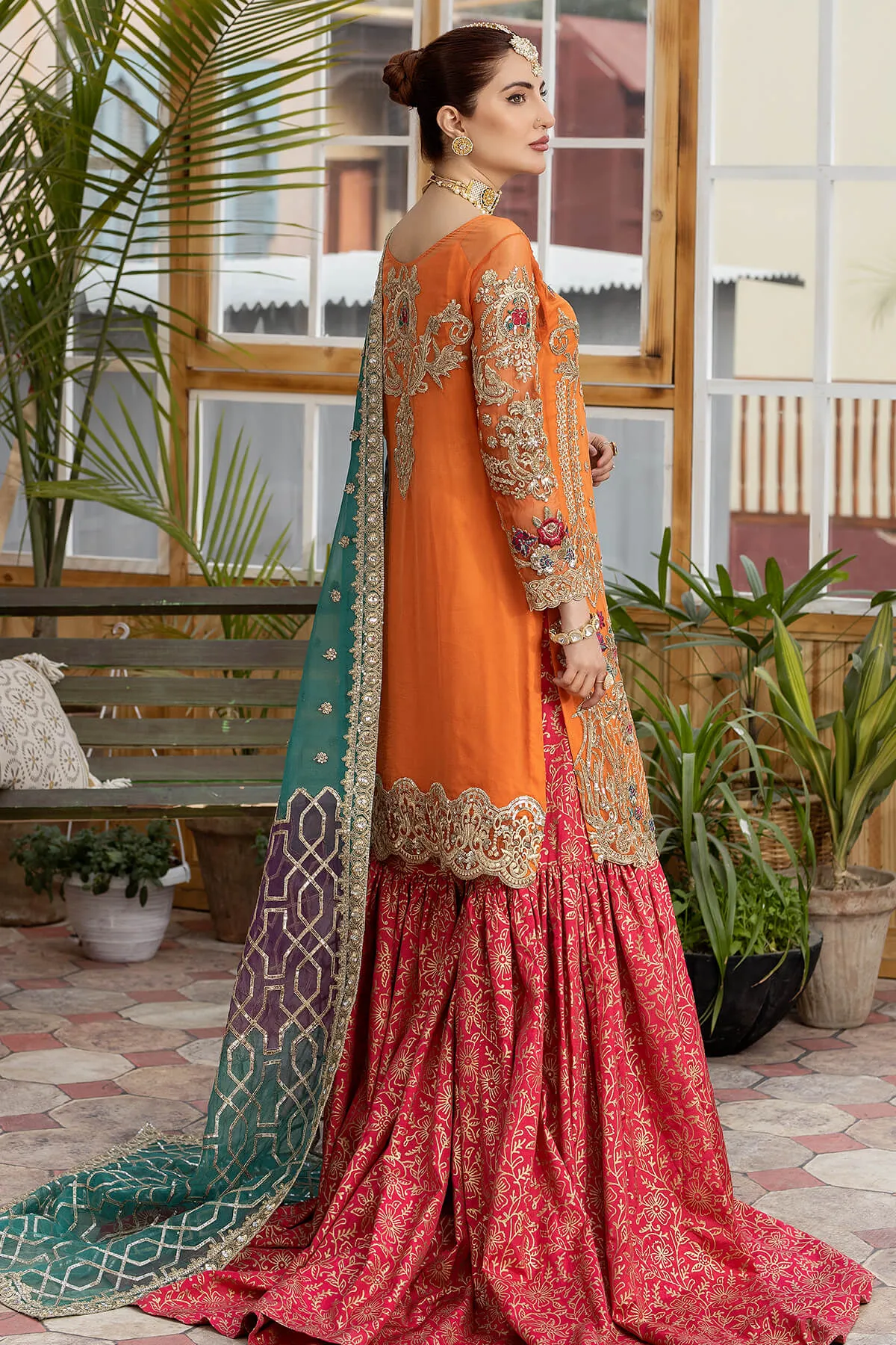 Luxury Embroidered Pakistani Party Dress Long Kameez Gharara Suit