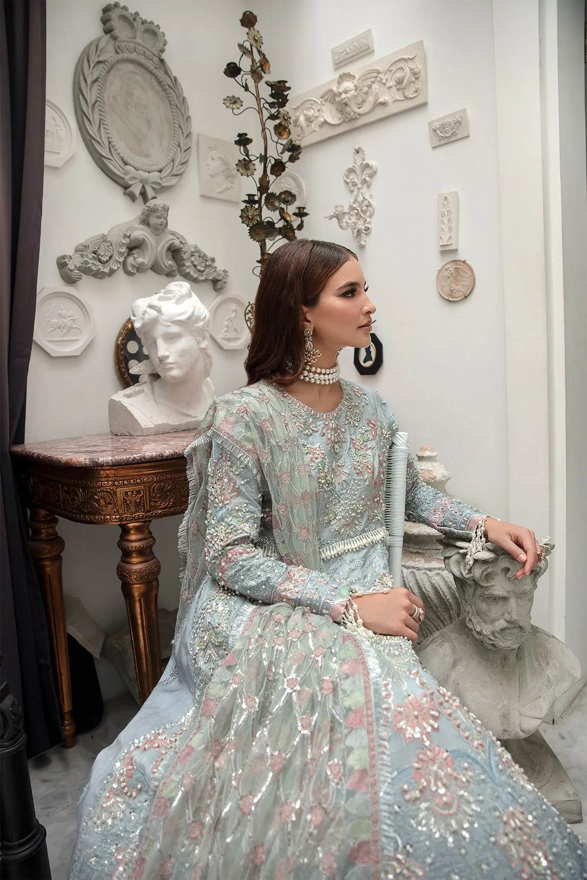 Luxury Ferozi Embroidered Pakistani Wedding Dress Pishwas Frock