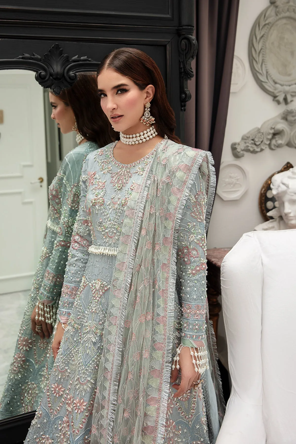 Luxury Ferozi Embroidered Pakistani Wedding Dress Pishwas Frock