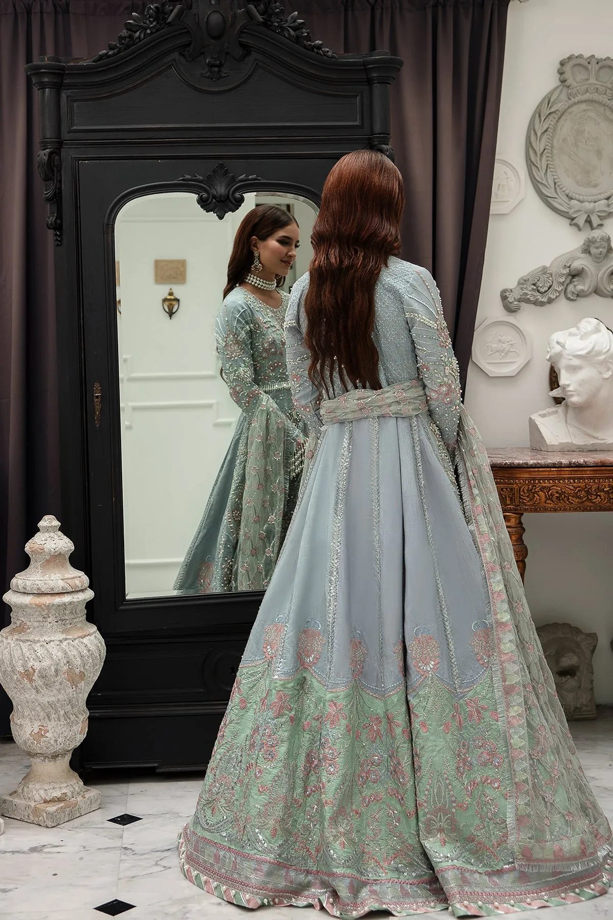 Luxury Ferozi Embroidered Pakistani Wedding Dress Pishwas Frock