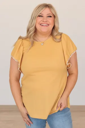 Made With Love Flutter Sleeve Top- Mustard