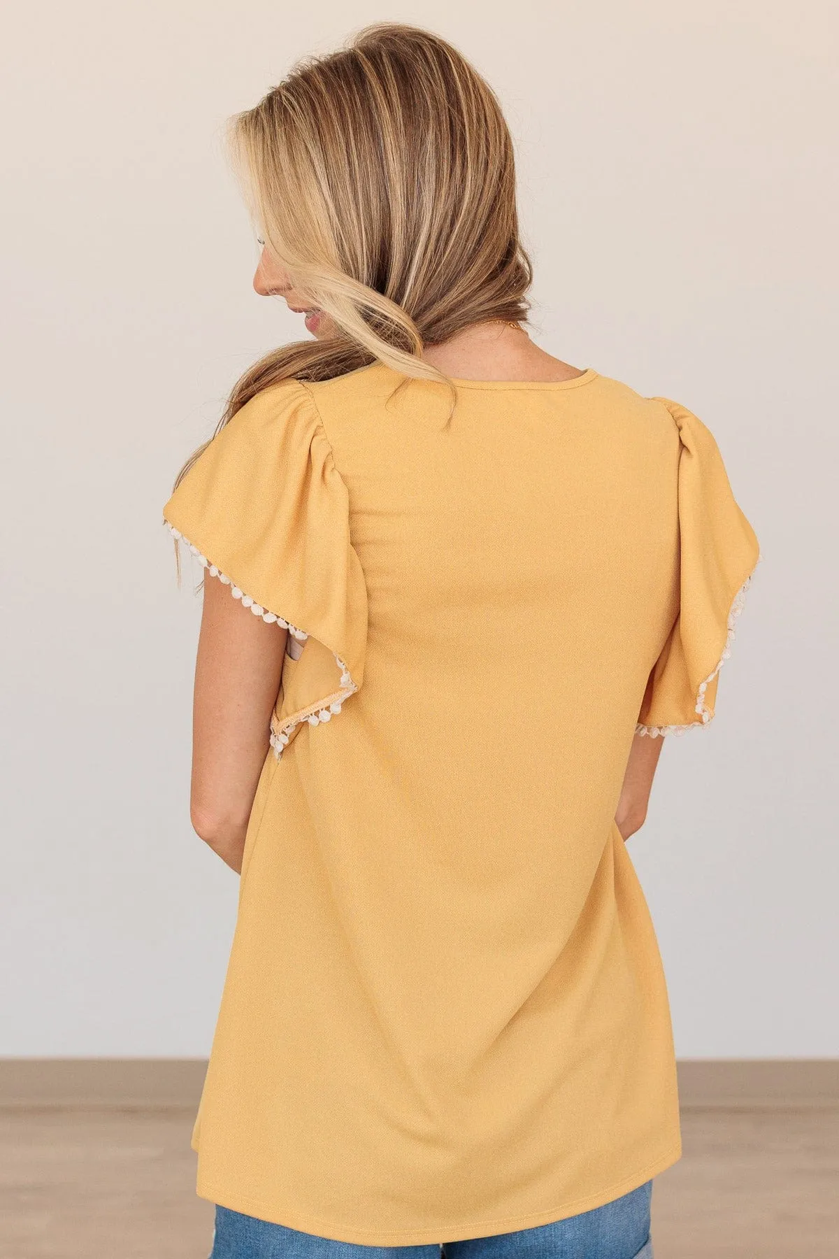 Made With Love Flutter Sleeve Top- Mustard