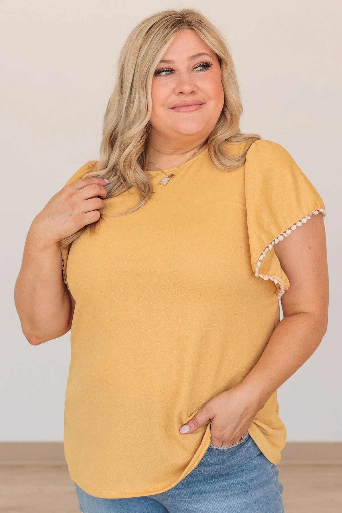 Made With Love Flutter Sleeve Top- Mustard