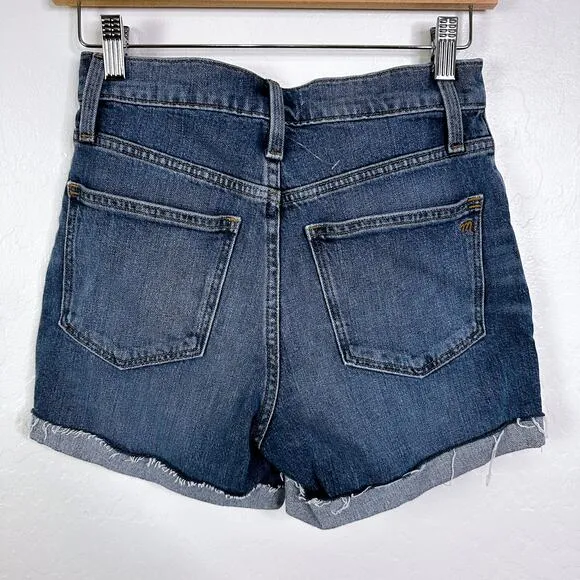 Madewell Cuffed Raw Hem High Rise Denim Shorts Lemoyne Wash Blue Size 24 NWT
