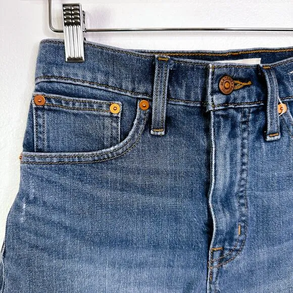 Madewell Cuffed Raw Hem High Rise Denim Shorts Lemoyne Wash Blue Size 24 NWT