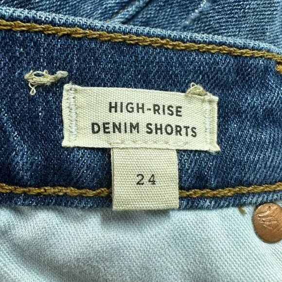 Madewell Cuffed Raw Hem High Rise Denim Shorts Lemoyne Wash Blue Size 24 NWT