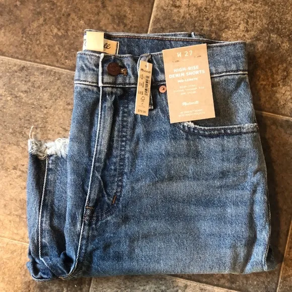 MADEWELL High Waist Mid Length Denim Shorts NWT